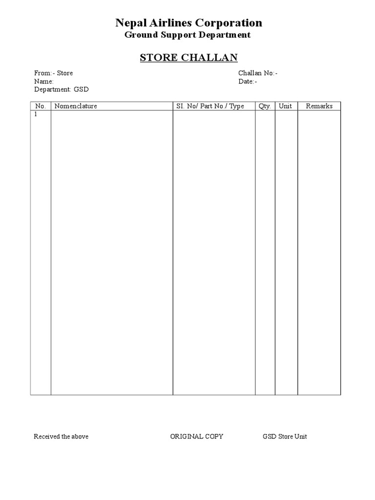 Nepal Airlines Corporation: Store Challan | PDF