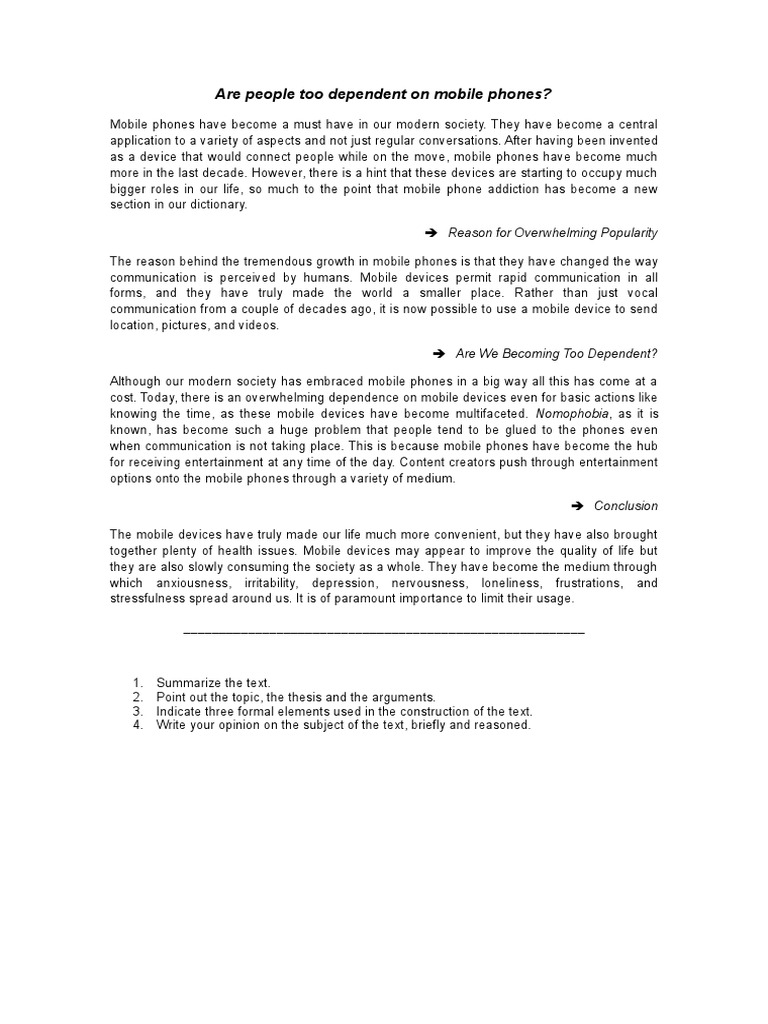 Mobile Phone Dependence in Society | PDF | Mobile Phones | Reason