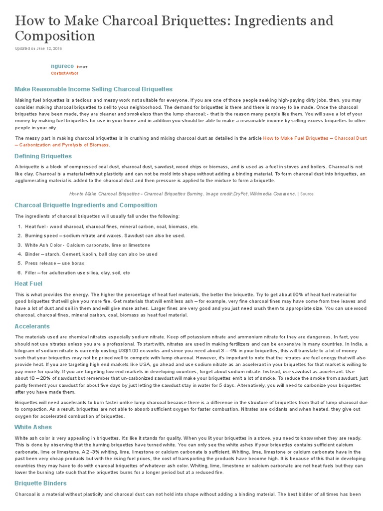 How To Make Charcoal Briquettes Ingredients and Composition