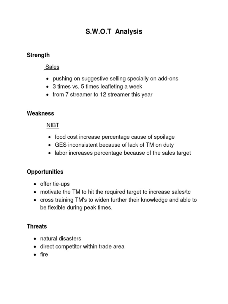 S.W.O.T Analysis for Sales Strategy | PDF