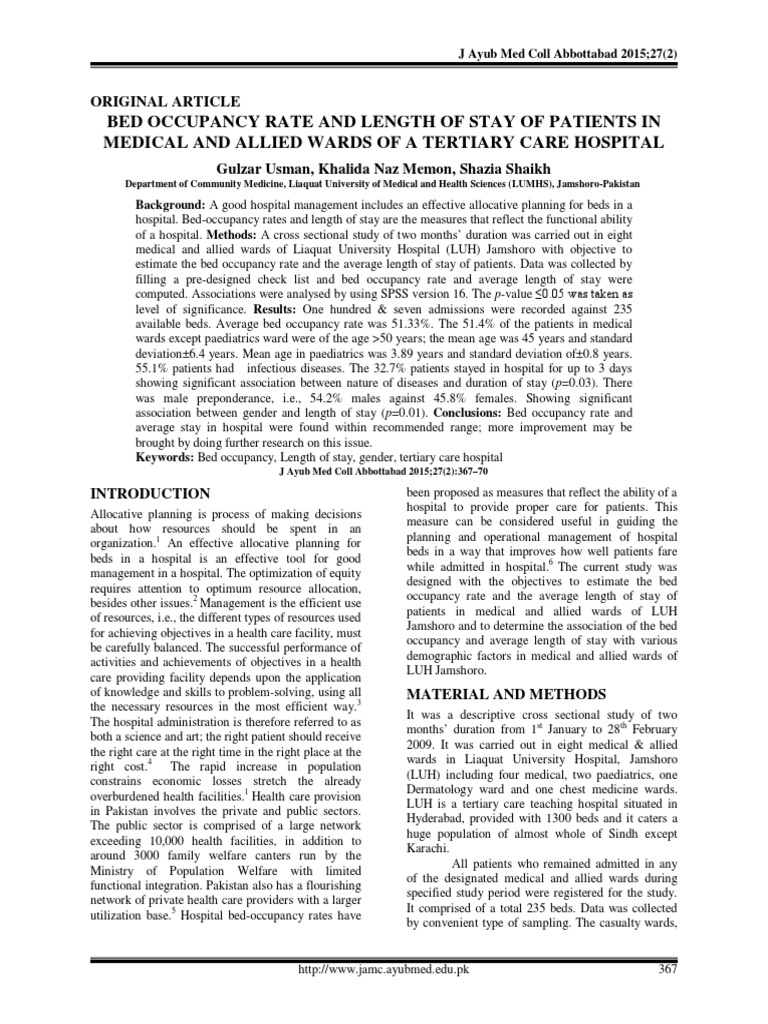 Analysis of Bed Occupancy Rates and Average Length of Stay in Medical Wards at a Tertiary Care