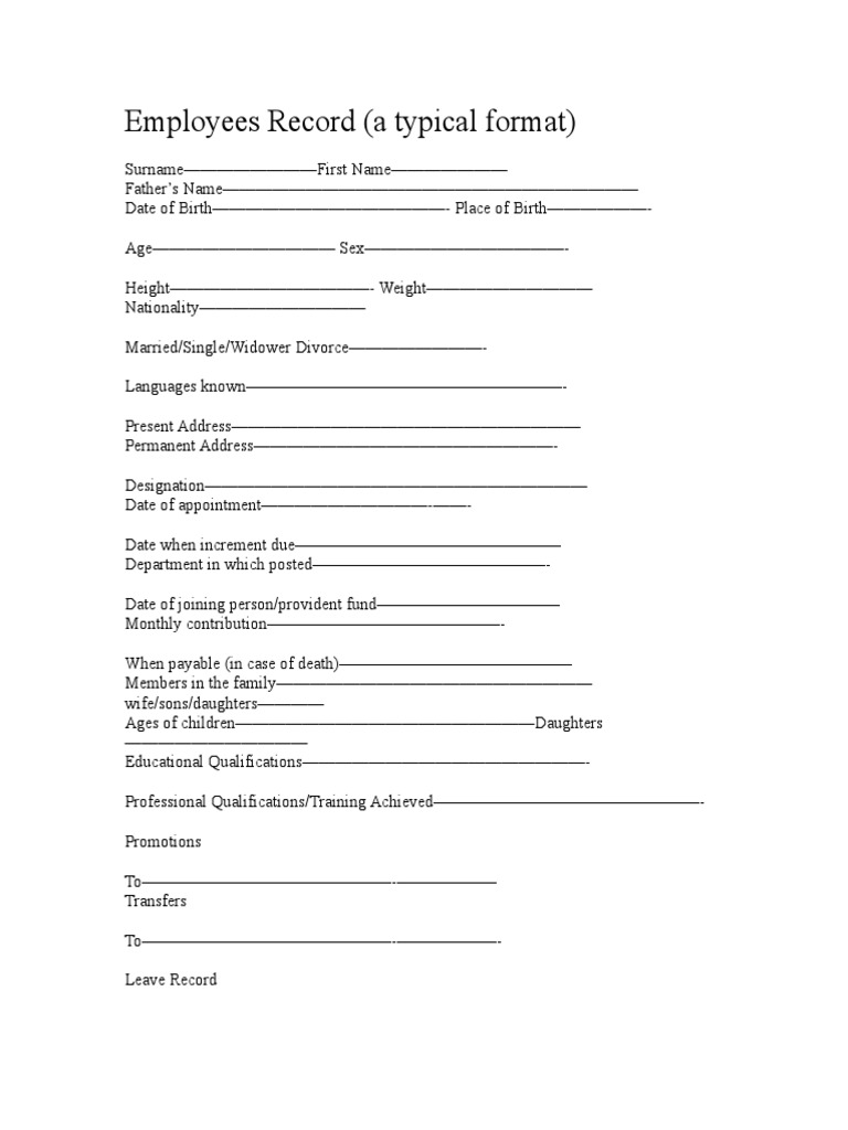 Employee Record Template Format | PDF
