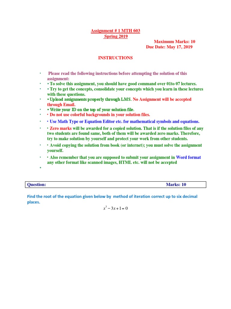 MTH 603 Assignment #1 Instructions | PDF