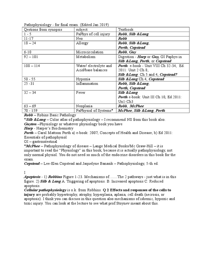 Pathophysiology Exam Study Guide | PDF | Apoptosis | Necrosis