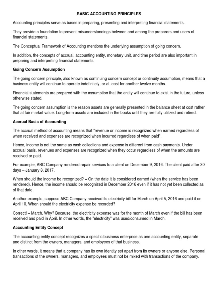 Download Basic Accounting Principles Historical Cost Going Concern