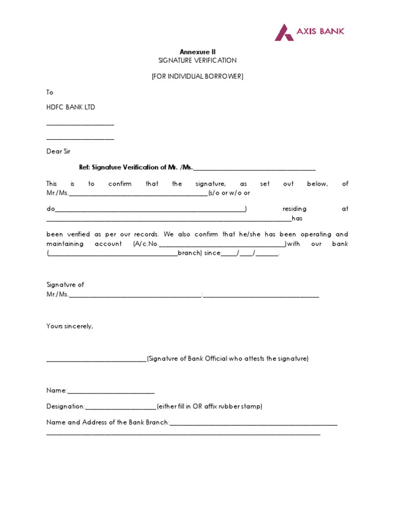 HDFC Bank Signature Verification Form | PDF