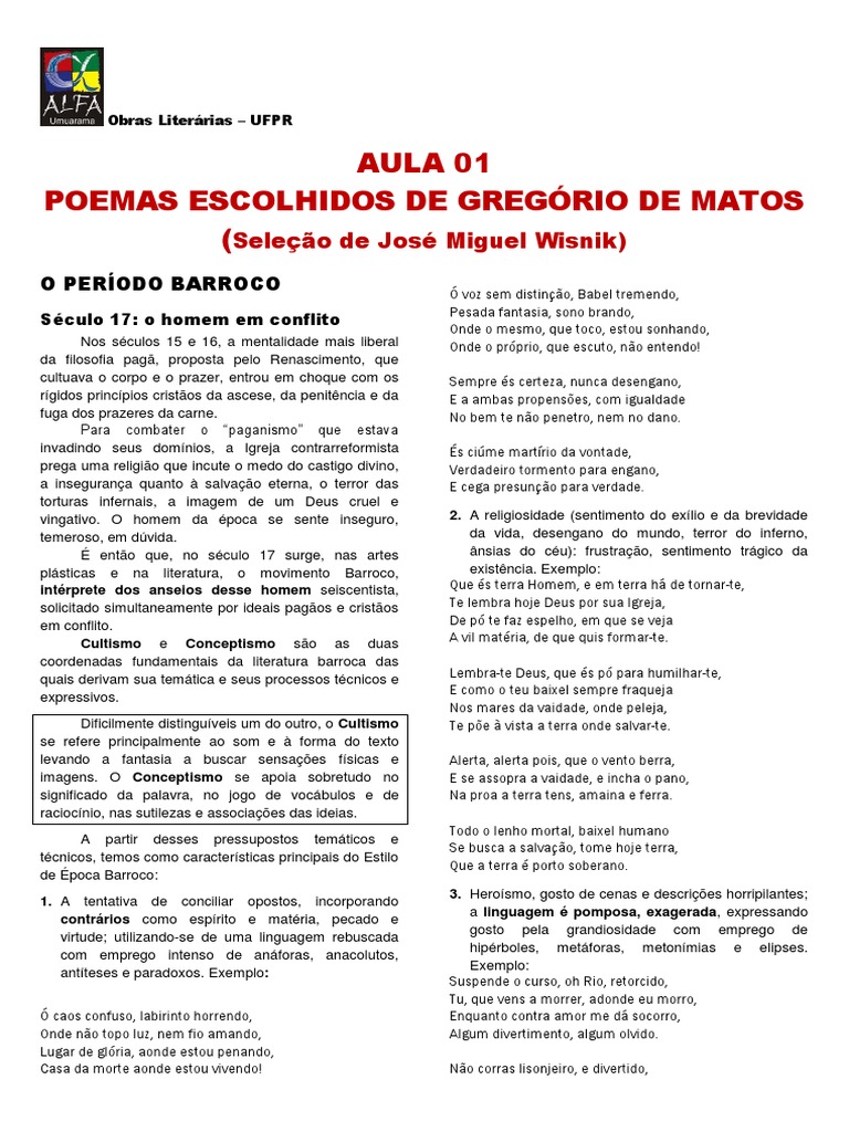 PDF) Emprego mitológico na poética seiscentista de Gregório de Matos