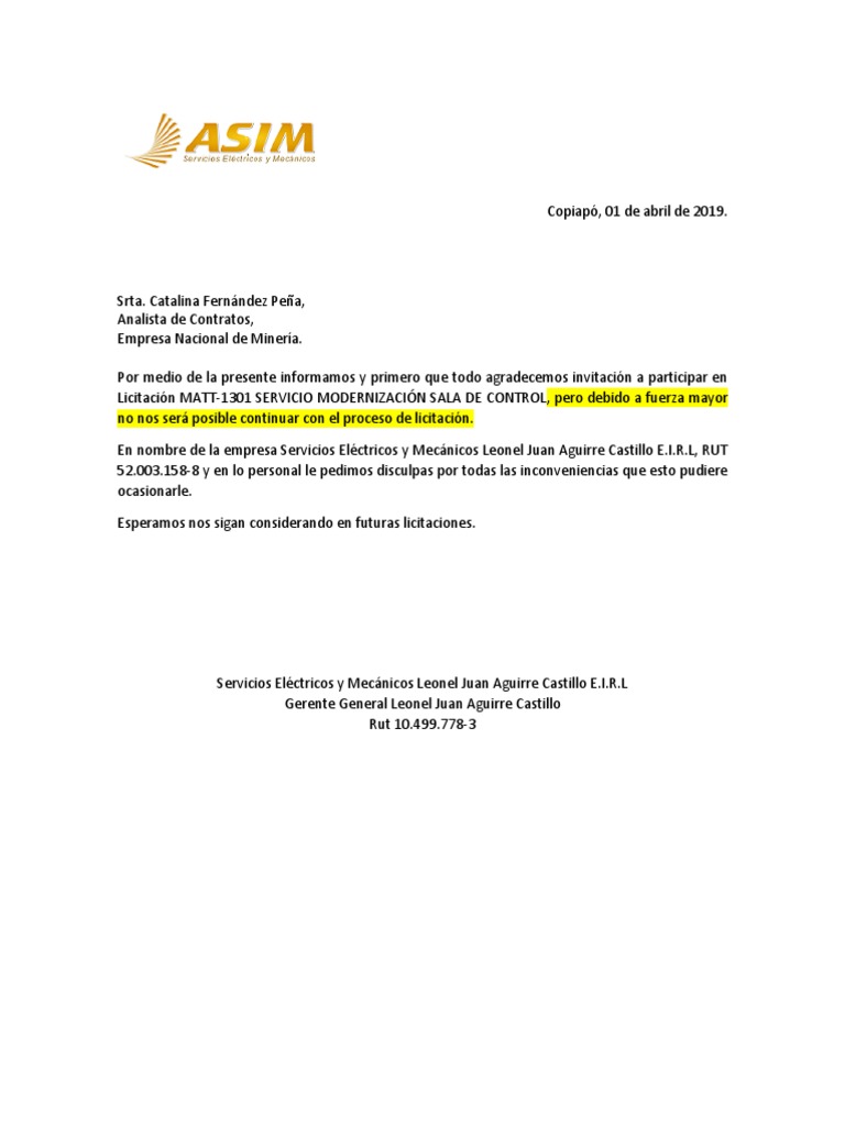 Modelo Carta Excusa