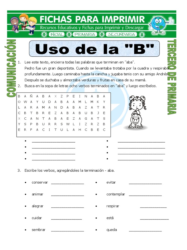 Ficha Uso de La B para Tercero de Primaria | PDF