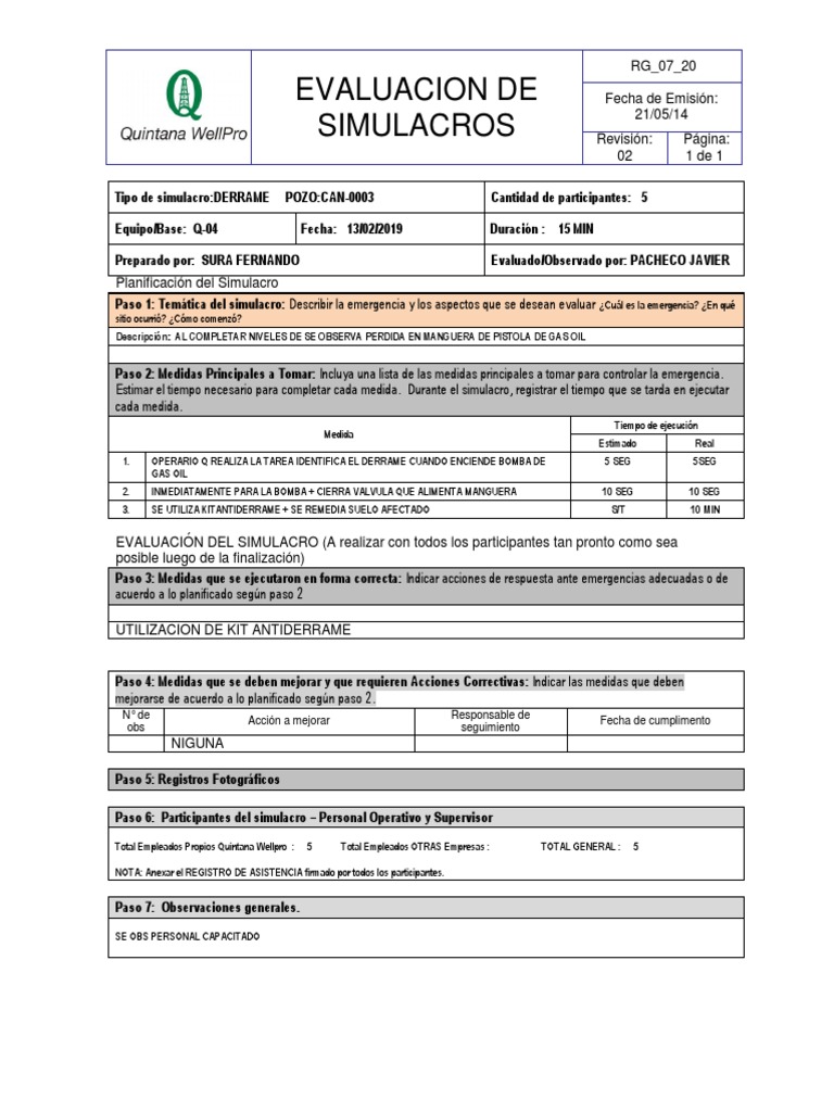 5-Evaluacion Simulacro de Derrame | PDF | Simulación