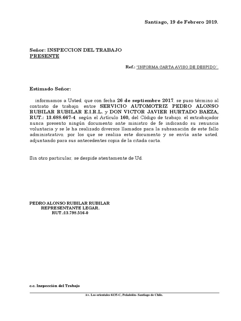 Carta de Despido de Personal  Política  Gobierno