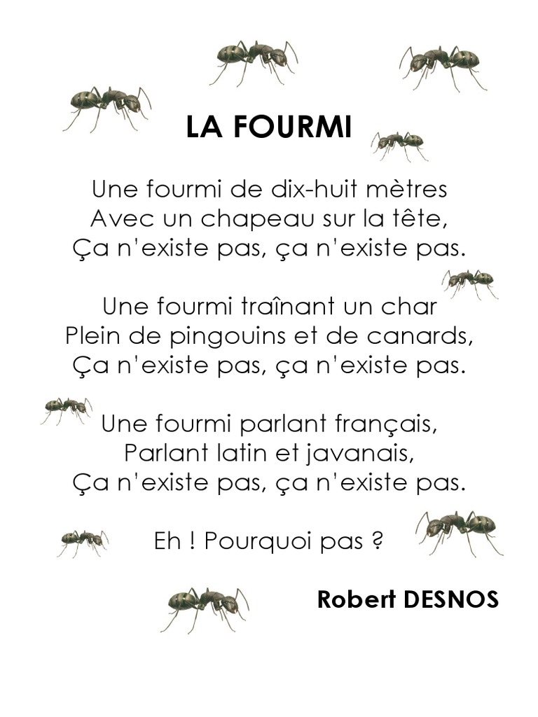 La Cigale Et La Fourmi Poésie à Imprimer Poème La FOURMI | PDF