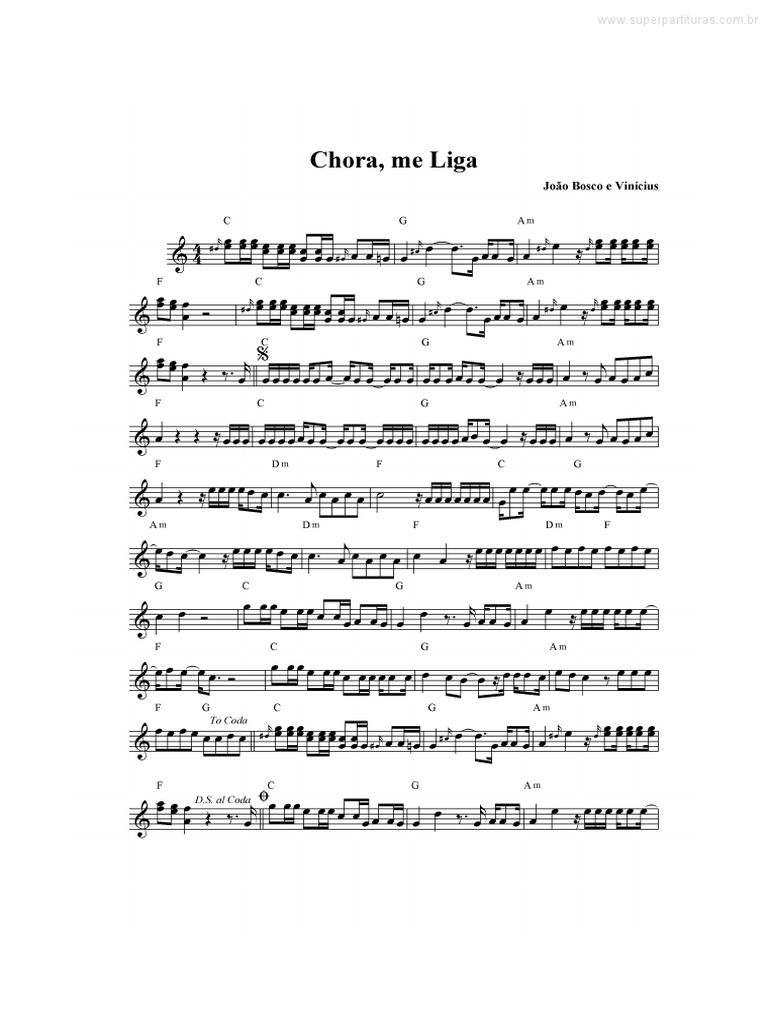 Cifra para Violão - CHORA ME LIGA  Letras e acordes, Violão, Partitura  violão