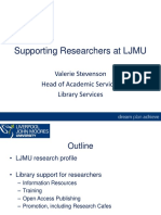 Supporting Researchers at LJMU: Valerie Stevenson Head of Academic Services Library Services