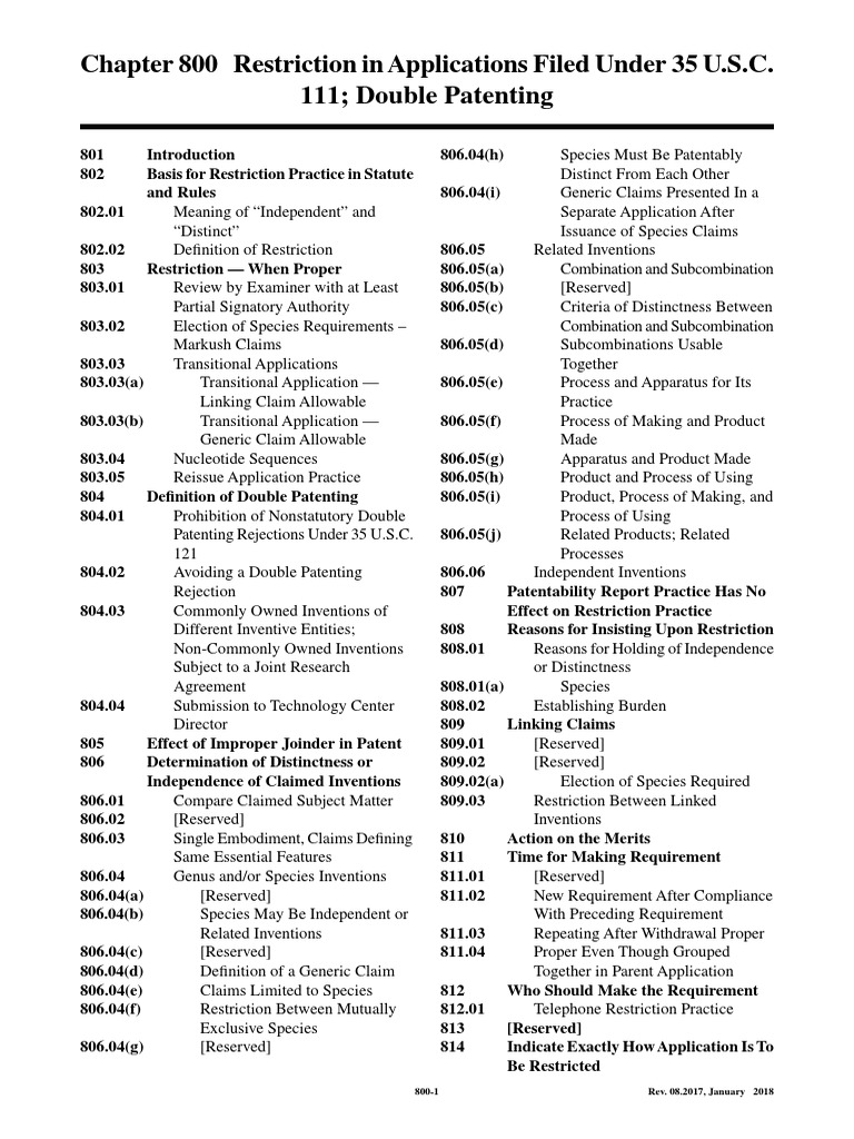MPEP Chapter 800: Restriction Practices | PDF | Patent Application ...