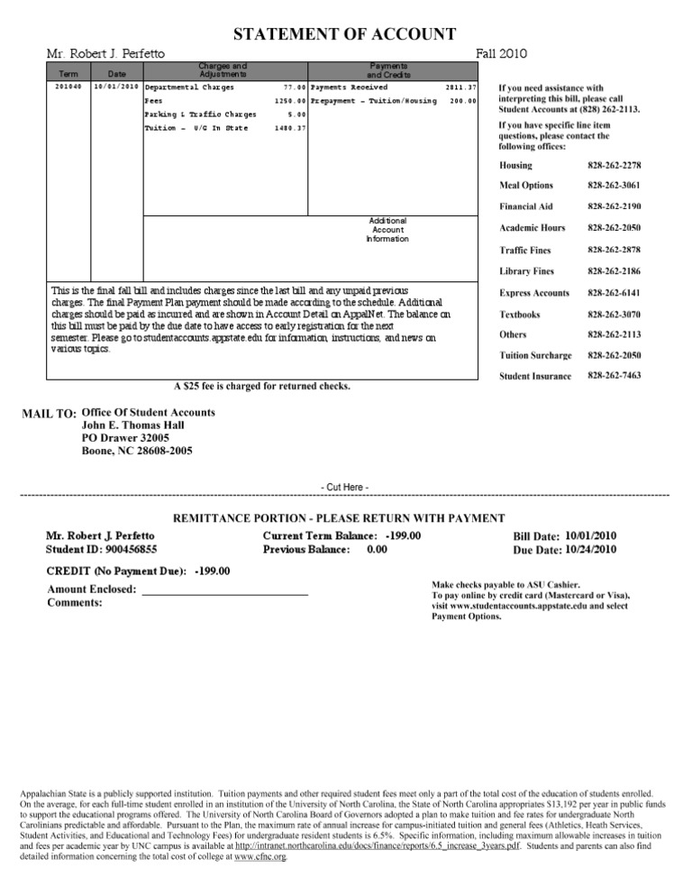 Fall 2010 Student Account Summary | PDF