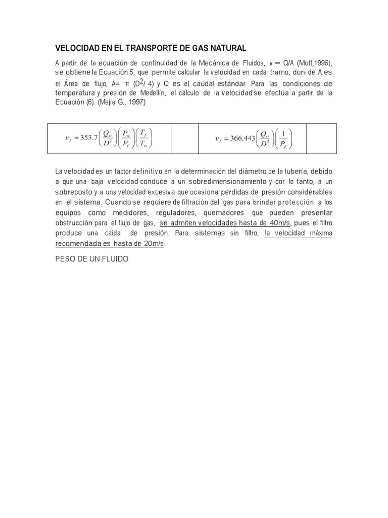 Velocidad en El Transporte de Gas Natural | PDF