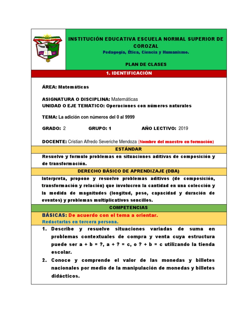 Plan de Clase: Suma para 2do Grado | PDF | Vida | Aprendizaje
