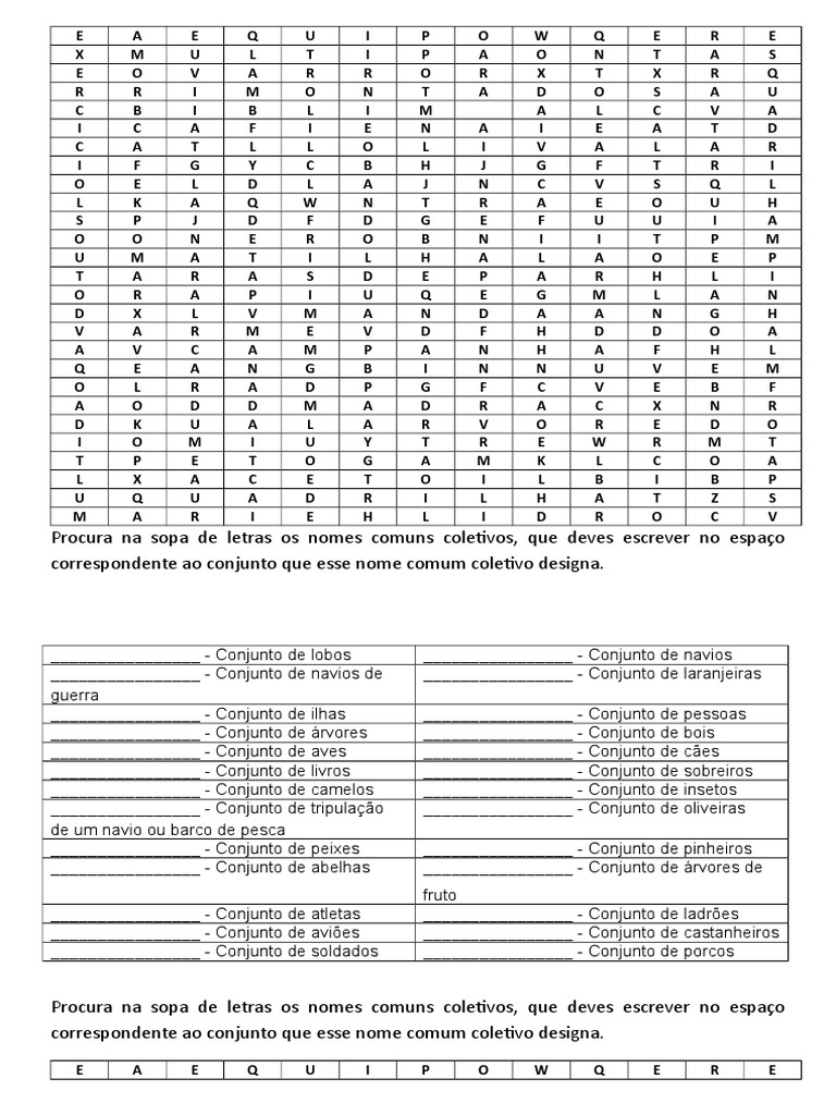 Coletivos de Nomes em Sopa de Letras | PDF | Transporte | Natureza