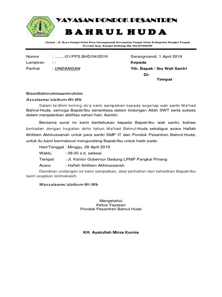 Surat Undangan Haflah 2019