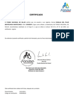 Certificado: MONTECINOS MONTECINOS, RUN 15548585-K, Figura Como Afiliado (O Beneficiario) Del FONDO NACIONAL DE