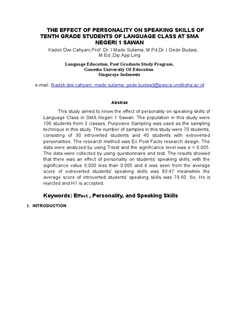 Personality's Impact on Student Speaking | PDF | Extraversion And ...
