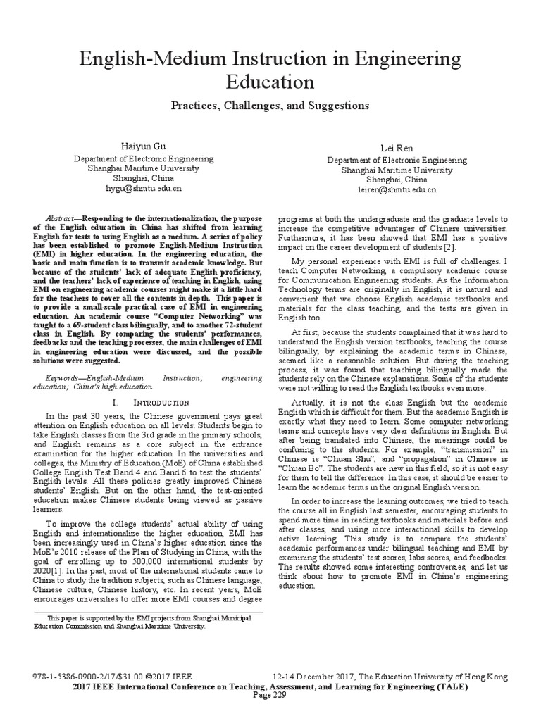 English-Medium Instruction in Engineering Education Practices ...