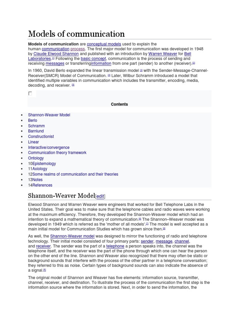 Overview of Communication Models | PDF | Cybernetics | Communication