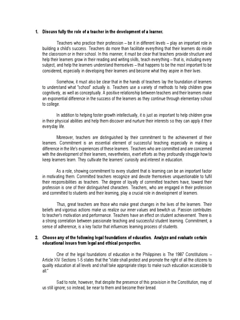 Teacher's Role in Learner Development | PDF | Teachers | Motivation