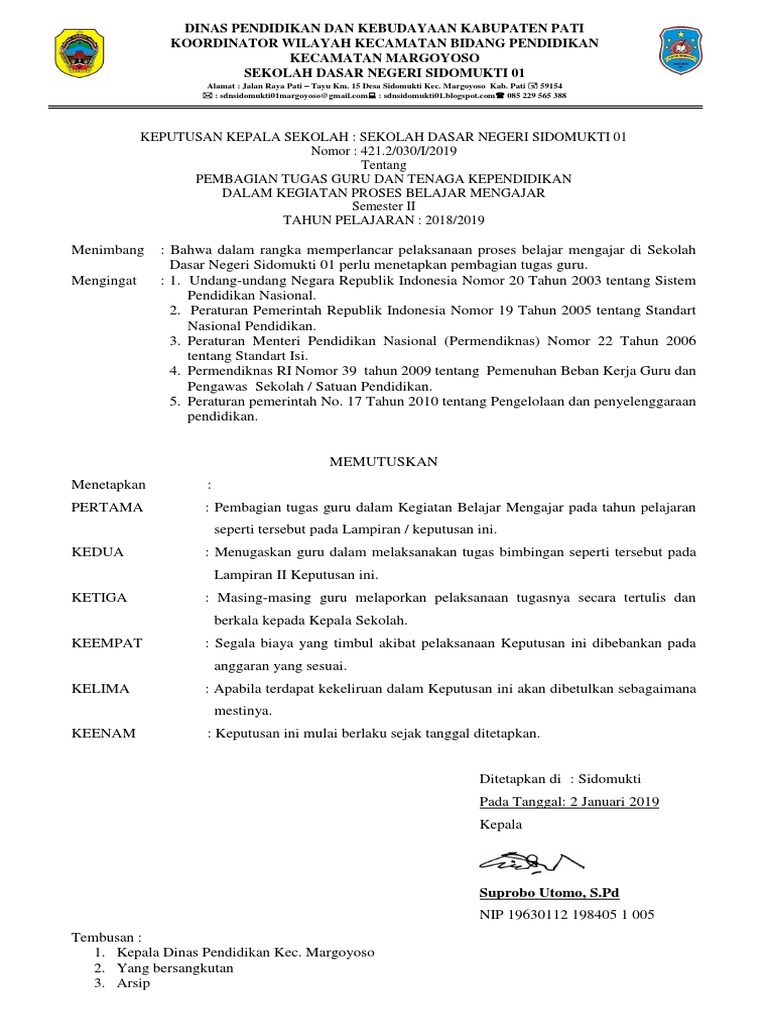 Contoh Surat Pembagian Tugas Mengajar | PDF