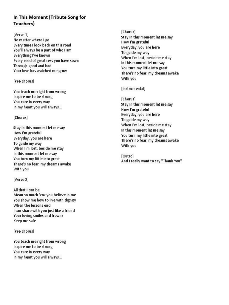 In This Moment Tribute Song For Teachers Song Structure Songs in this moment tribute song for