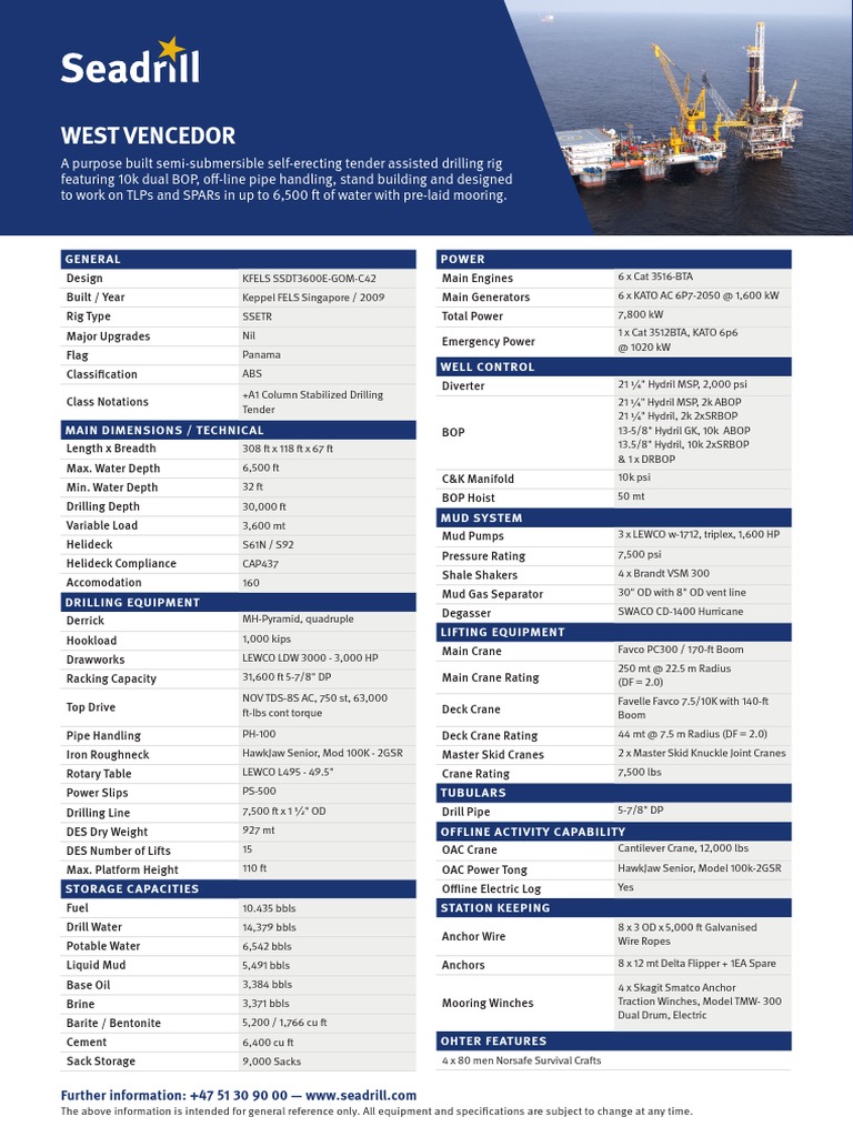 West Vencedor | PDF | Crane (Machine) | Drilling Rig