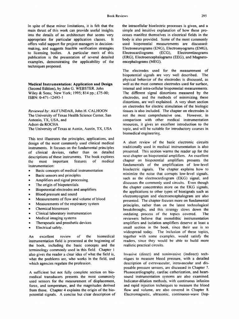 Medical Instrumentation Application and Design Reviewed by PDF