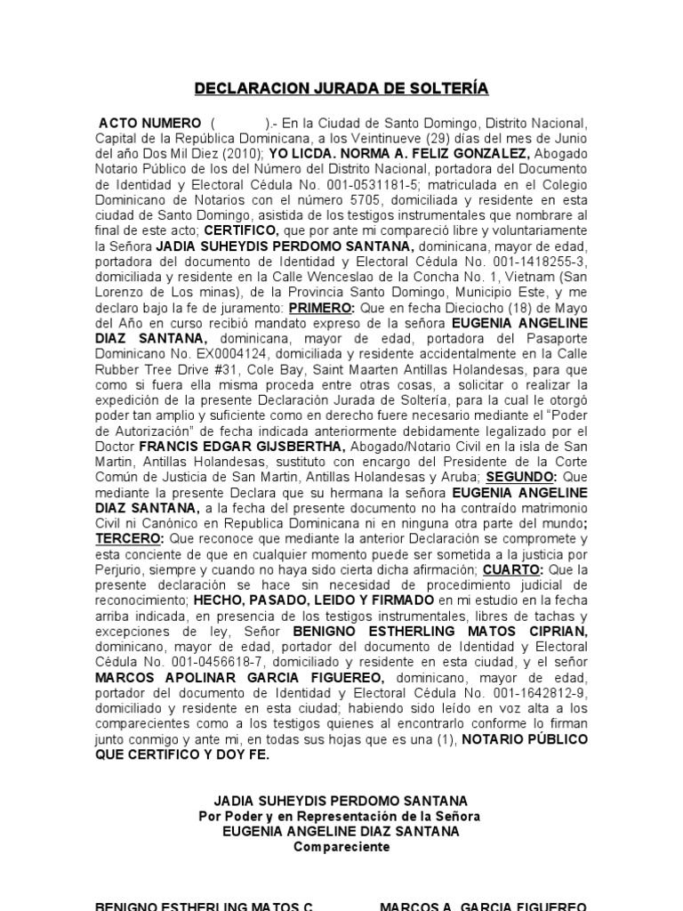 DECLARACION JURADA DE SOLTERÍA