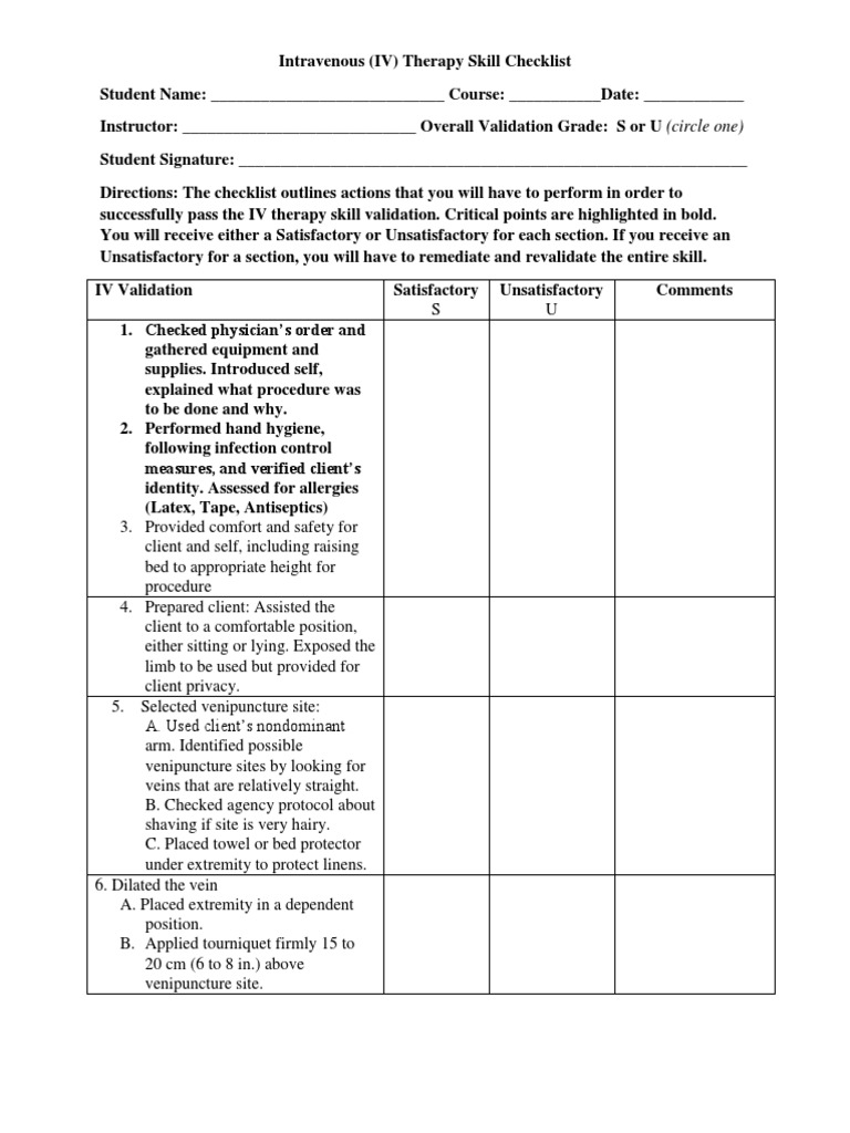 IV Insertion Checklist BB Posted PDF Catheter Intravenous Therapy