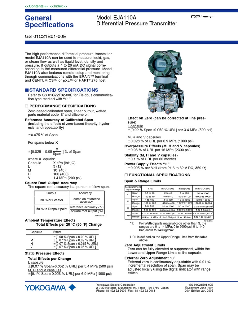 General Specifications: Model EJA110A Differential Pressure Transmitter ...