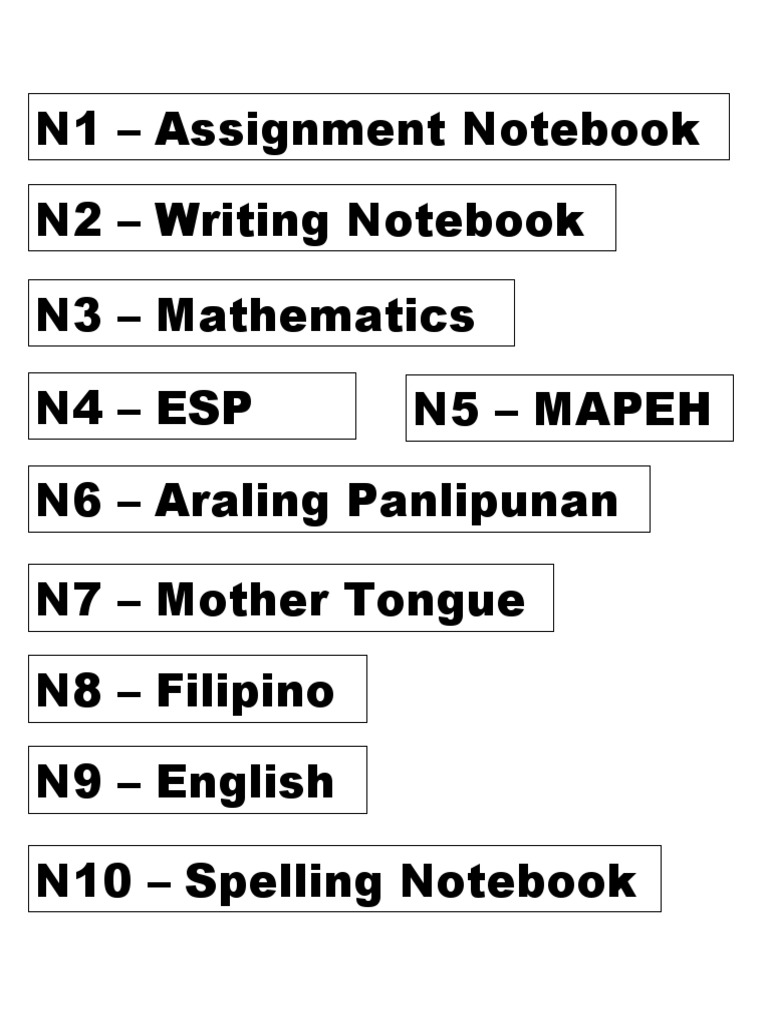 N1 - Assignment Notebook N2 - Writing Notebook N3 - Mathematics N4 ...