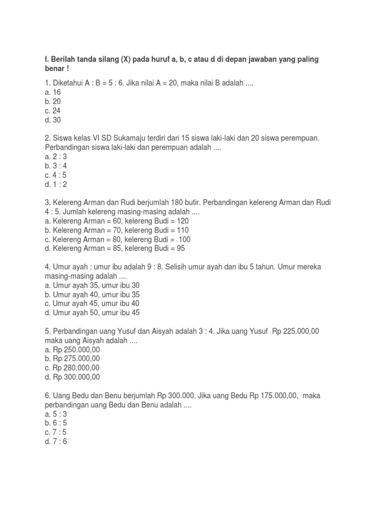 Soal Perbandingan