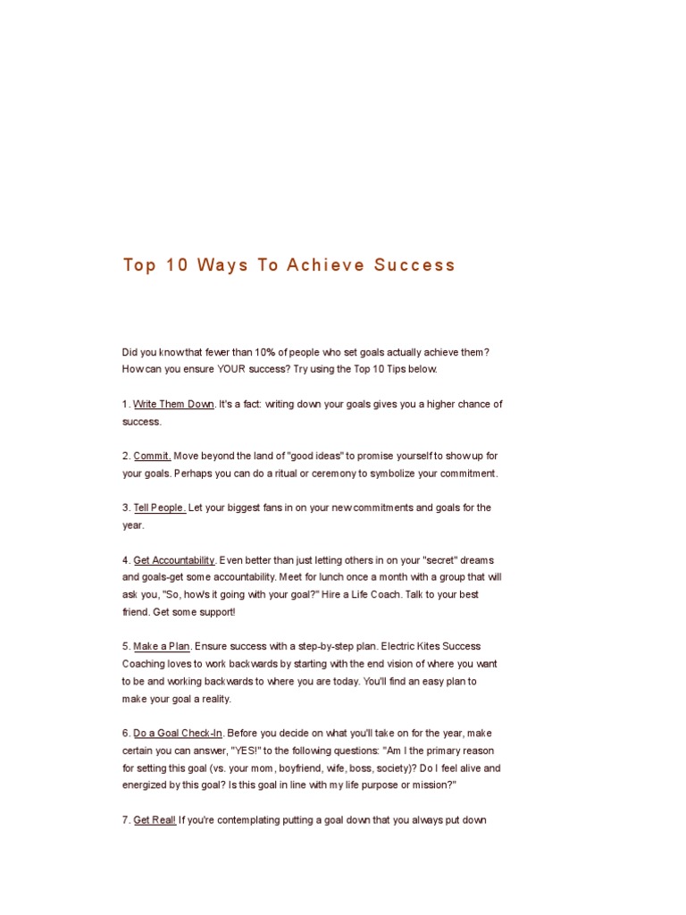 Top 10 Ways To Achieve Success | PDF