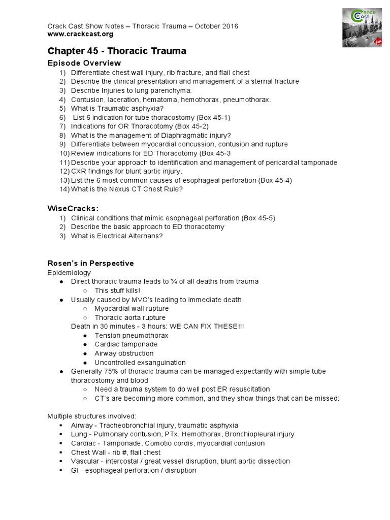 Chapter 45 - Thoracic Trauma: Episode Overview | PDF | Thorax | Lung