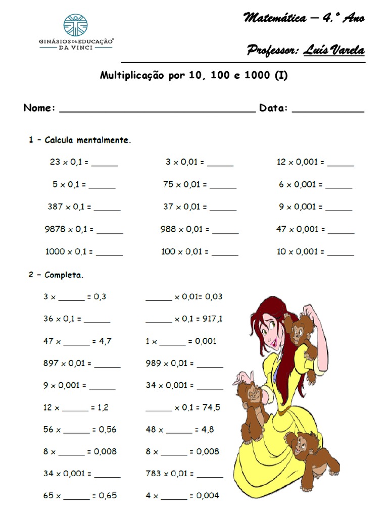Multiplicação Por 10, 100 e 1000 (I) | PDF