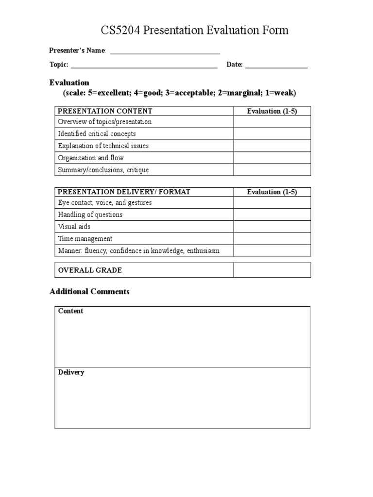 CS5204 Presentation Evaluation Form | PDF