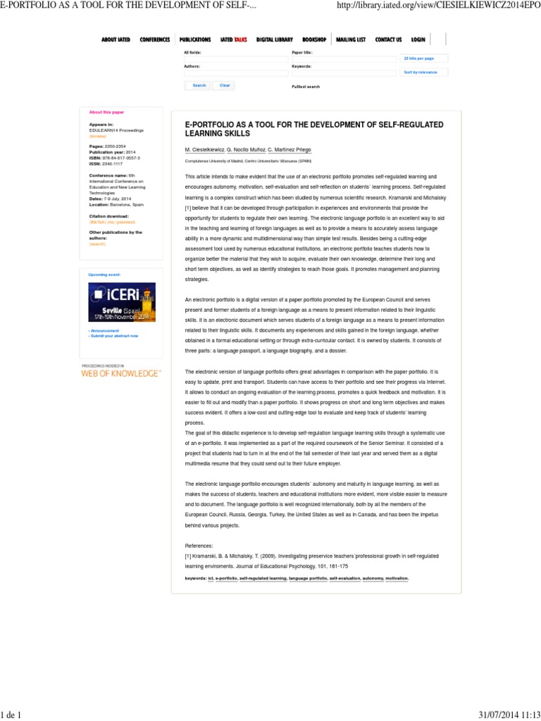 E-Portfolio As A Tool - Iated Digital Library | PDF | Pedagogy | Learning