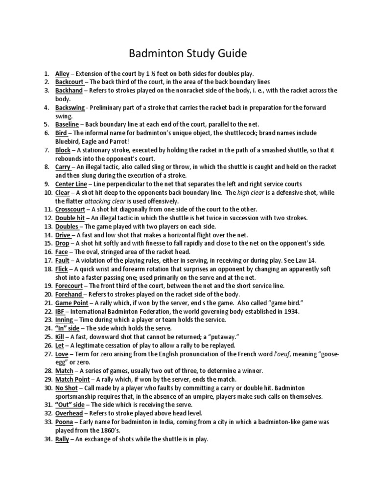 Badminton Study Guide PDF Ball Games Leisure