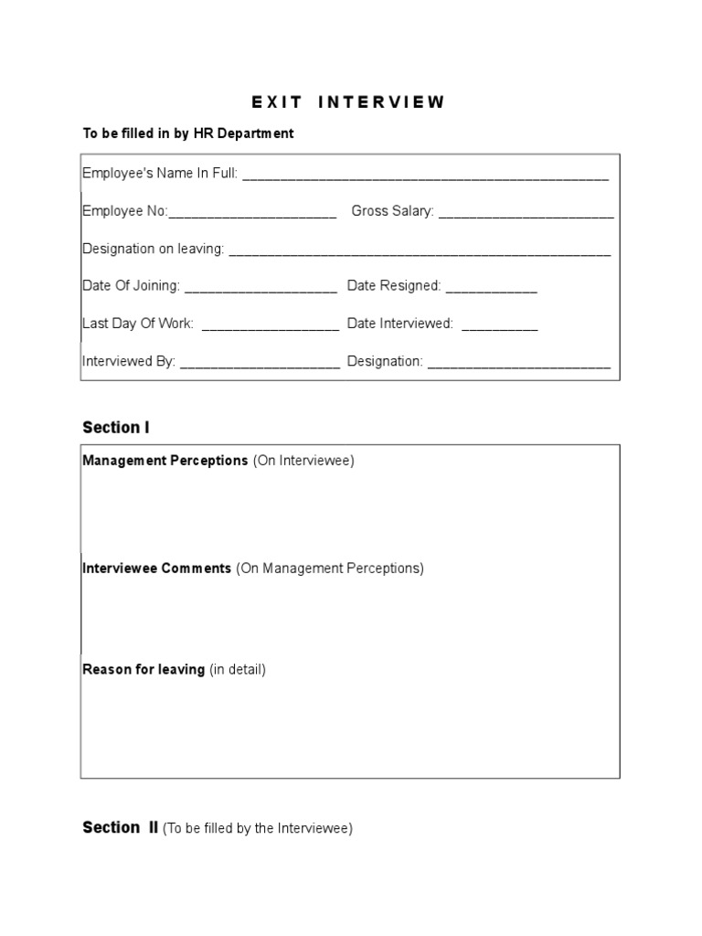 Exit Interview Template for HR Use | PDF