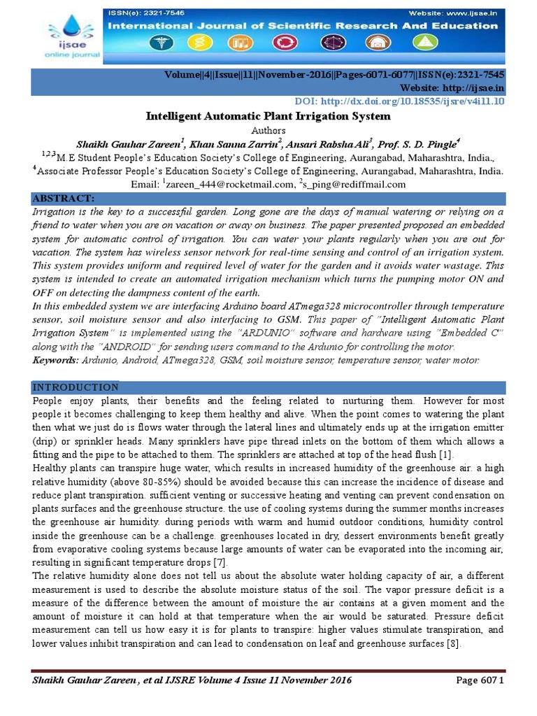 Intelligent Automatic Plant Irrigation System | PDF | Humidity ...