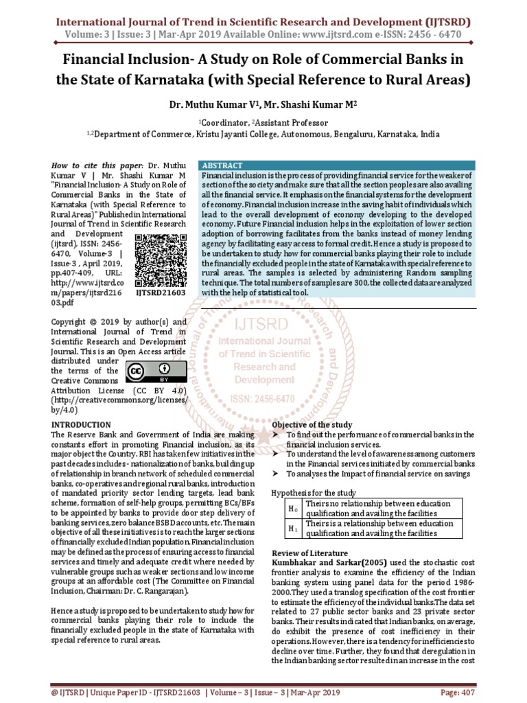 Financial Inclusion A Study On Role of Commercial Banks in The State of ...
