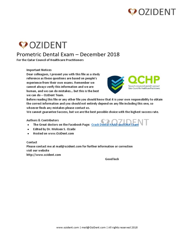 Dental Exam Study Guide Prometric Dental Exam Questions and Answers from Previous Exams PDF