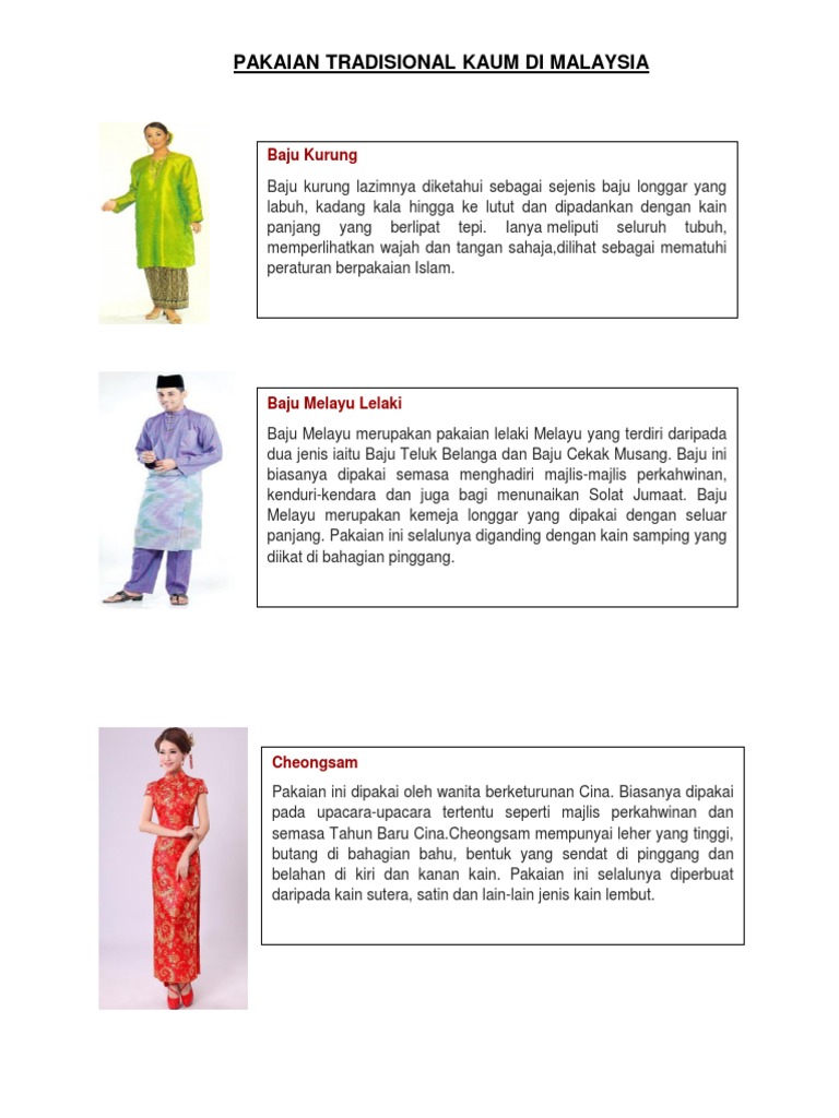 Pakaian Tradisional Kaum Di Malaysia | PDF