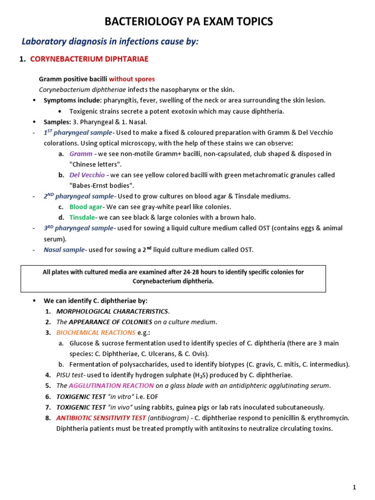Bacteriology Pa Exam Topics Laboratory Diagnosis in Infections Cause